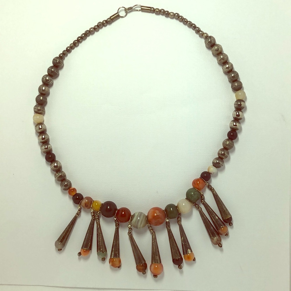 Multicolored stone & silver-tone necklace